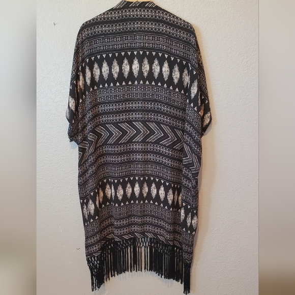 💚5/$25 NWT FV21 Boho Open Front Woven Cardigan Fringe Duster Kimono Size Medium - Picture 2 of 6